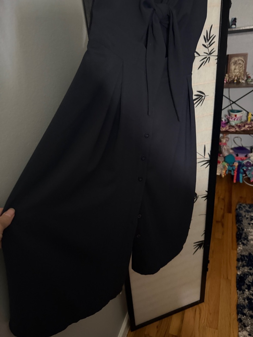 Tie-Front Navy Midi Dress with Adjustable Straps - Picture 3 of 4